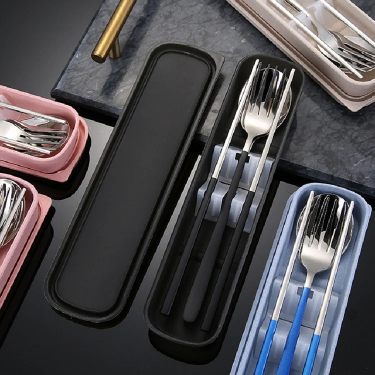 3pcs / Set Portable Stainless Steel Tableware Creative Set Chopsticks Spoon Fork Gift, Color:Red - Image 6