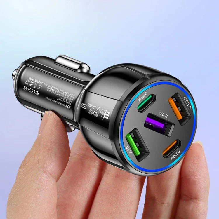 3USB+2PD 75W Dual Line Car Mobile Phone Fast Charging Charger(Black) - Image 2