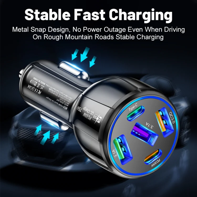 3USB+2PD 75W Dual Line Car Mobile Phone Fast Charging Charger(White) - Image 9
