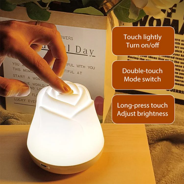 3W Rose Night Light Bedside Touch Sensor Ambient Lighting, Style:USB Power(White) - Image 5