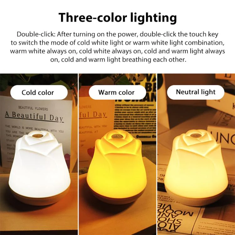 3W Rose Night Light Bedside Touch Sensor Ambient Lighting, Style:USB Power(White) - Image 7