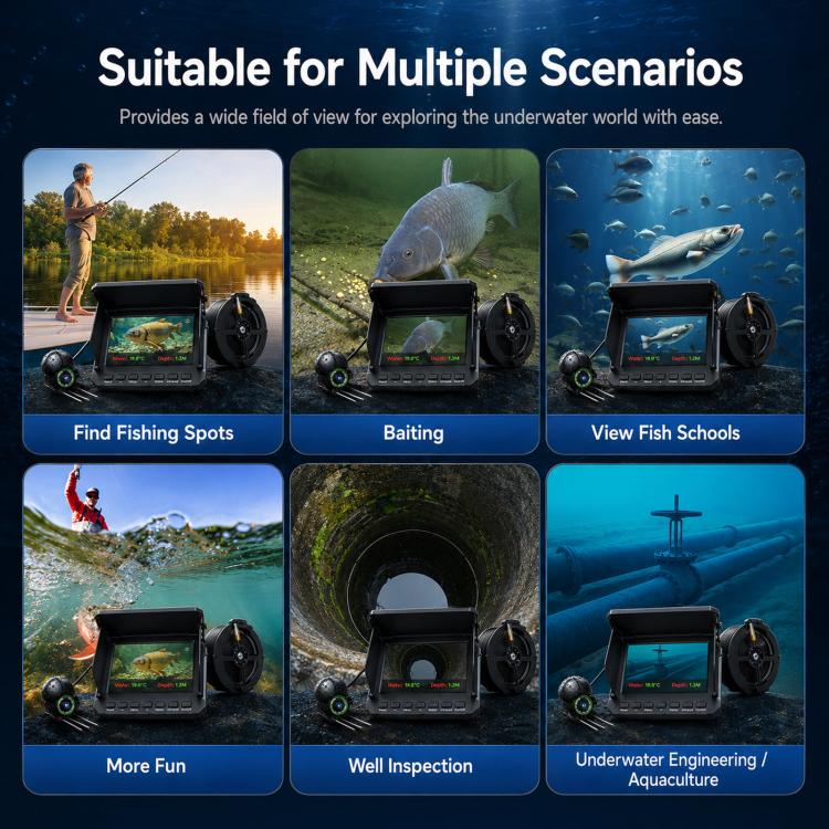 4.3 inch Fully Waterproof Screen + Fish Finder With Temperature & Depth Sensors HD Visual Underwater Fishing Probe, Length: 15m - Image 12