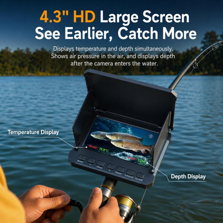 4.3 inch Fully Waterproof Screen + Fish Finder With Temperature & Depth Sensors HD Visual Underwater Fishing Probe, Length: 15m - Image 3