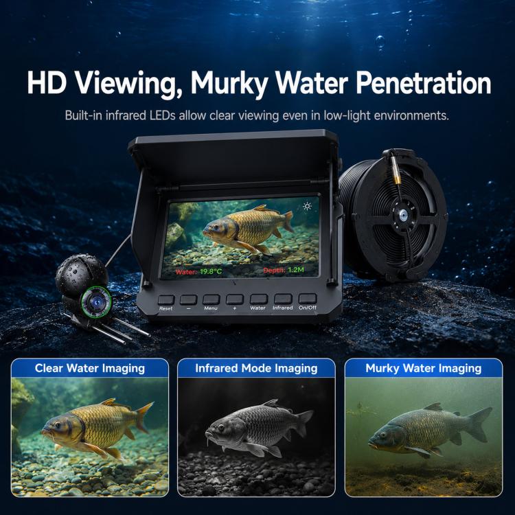 4.3 inch Fully Waterproof Screen + Fish Finder With Temperature & Depth Sensors HD Visual Underwater Fishing Probe, Length: 30m - Image 4