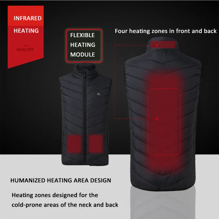 4 Area Single Control USB Electric Heating Undershirt Intelligent Warm Vest, Size: L(Red) - Image 3