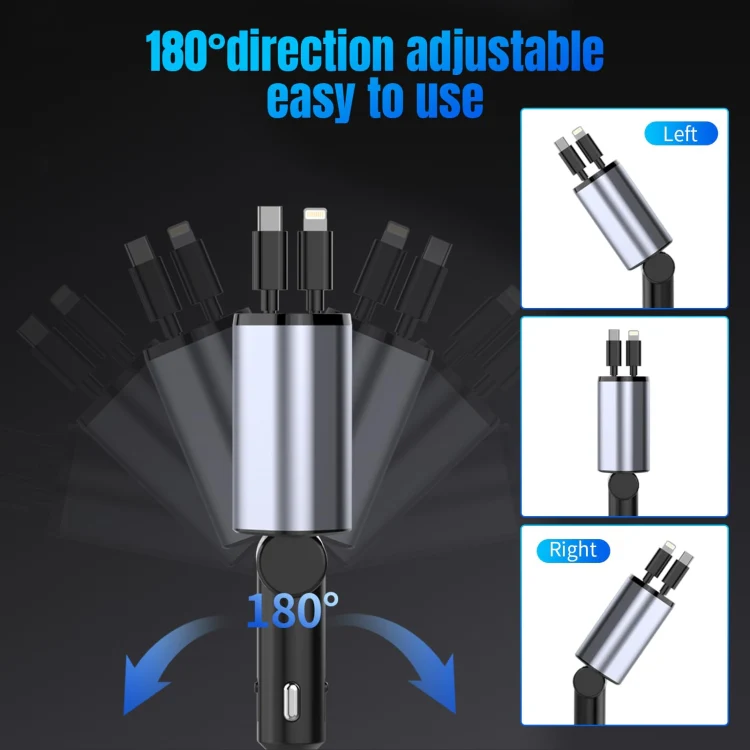 4-In-1 120W Multifunctional USB Retractable Dual-Line Digital Display Car Fast Charger(8 Pin + Type-C) - Image 6