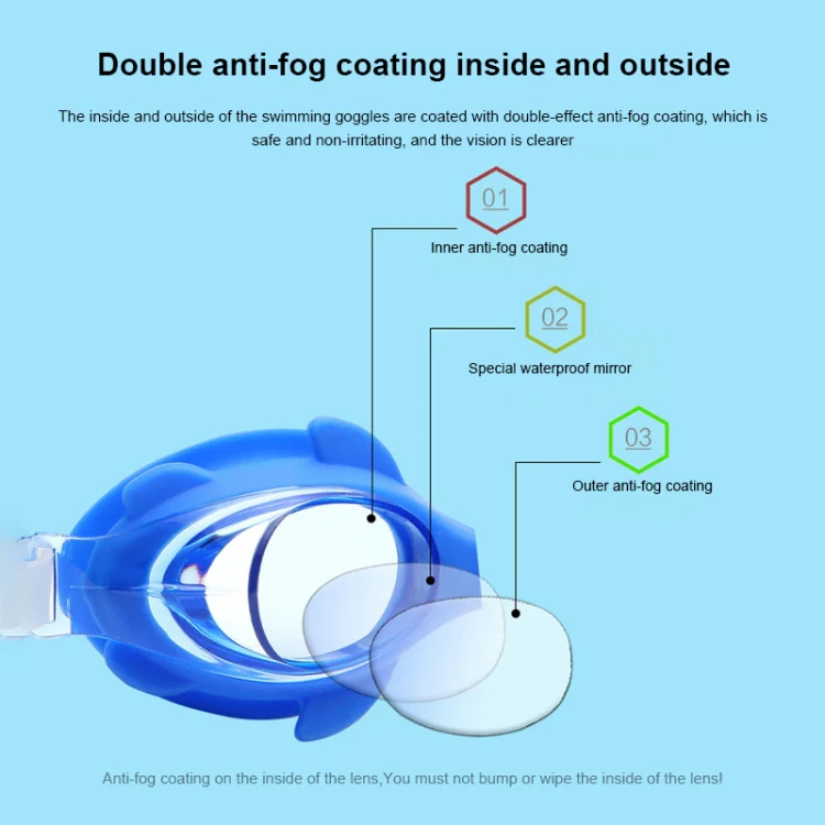 4 in 1 Cartoon Little Crab Waterproof and Anti-fog Silicone Swimming Goggles + Printed Pattern Swimming Cap + Nose Clip Earplugs + Storage Bag Swimming Equipment Set for Children(Blue Fish) - Image 8