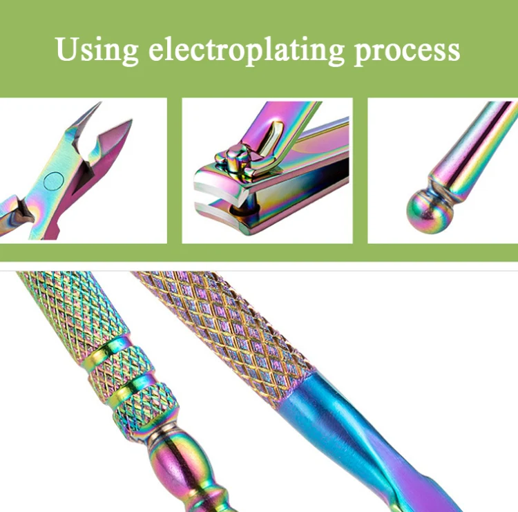 4 In 1 FABIYAN Color Titanium Nail Art Tool Set Dead Skin Shears Steel Push Nail File Pliers - Image 4