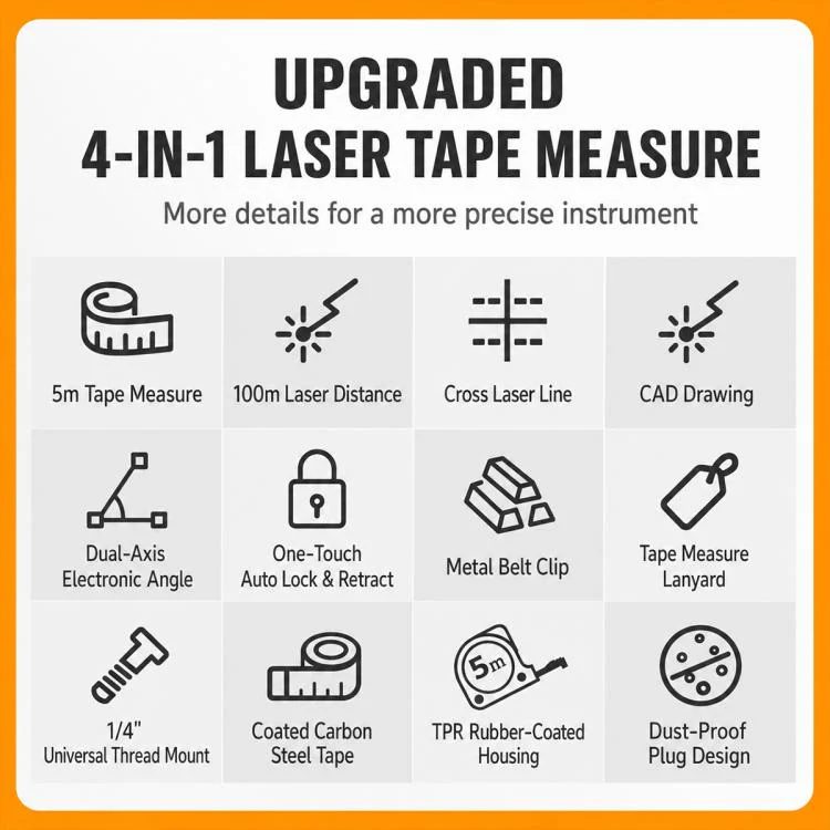4 in 1 High-Precision Infrared Cross Line Bluetooth Laser Rangefinder, Measuring Distance:40m(Yellow) - Image 4