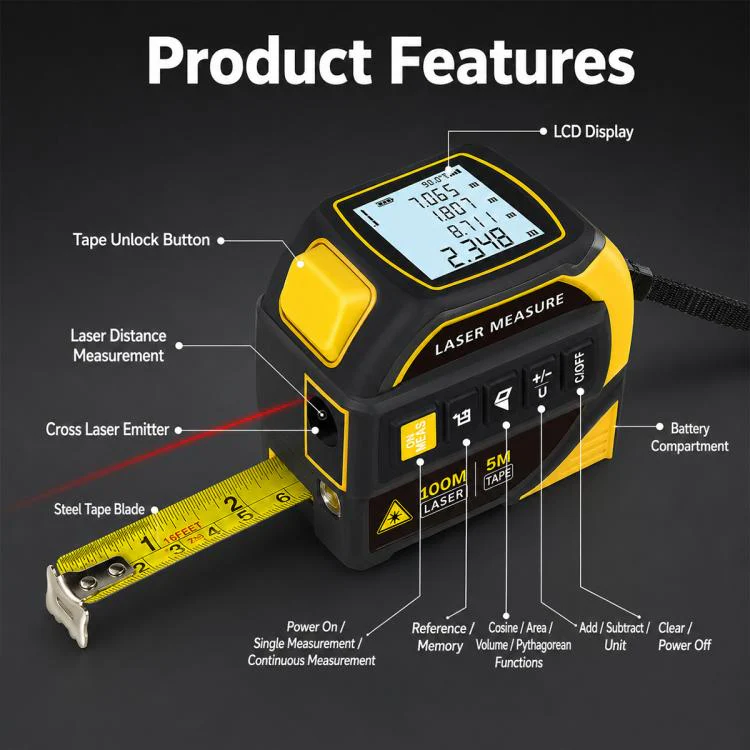 4 in 1 High-Precision Infrared Cross Line Bluetooth Laser Rangefinder, Measuring Distance:80m(Yellow) - Image 18