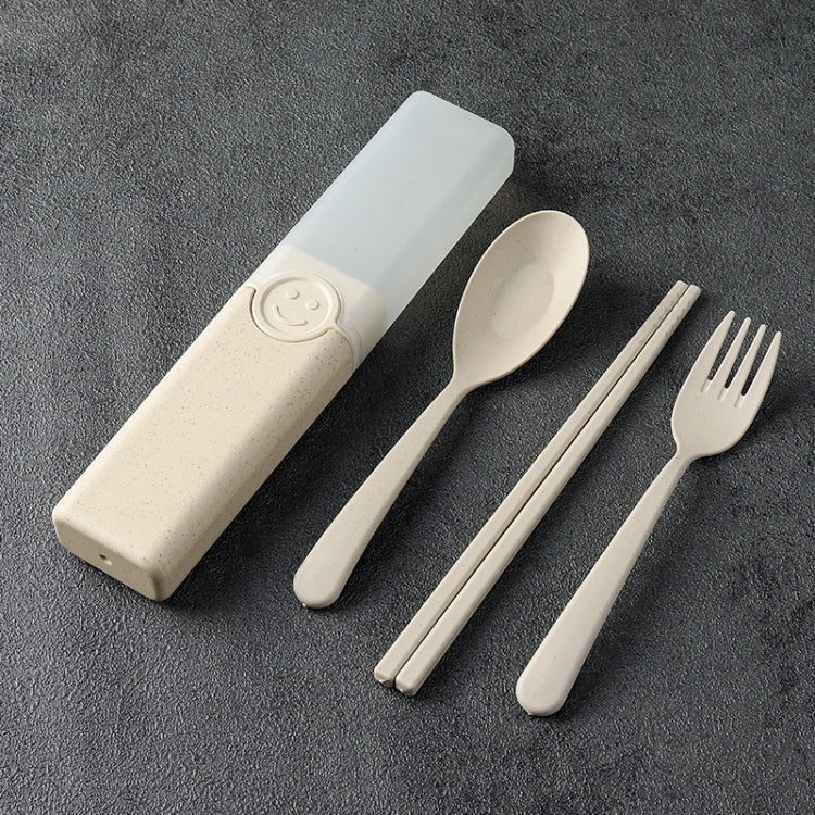 4 In 1 Portable Wheat Straw Tableware Set Outdoor Travel Storage Tableware Box, Style: A With Chopsticks (Beige)