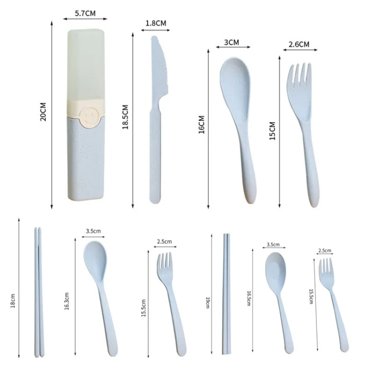 4 In 1 Portable Wheat Straw Tableware Set Outdoor Travel Storage Tableware Box, Style: A With Chopsticks (Beige) - Image 7