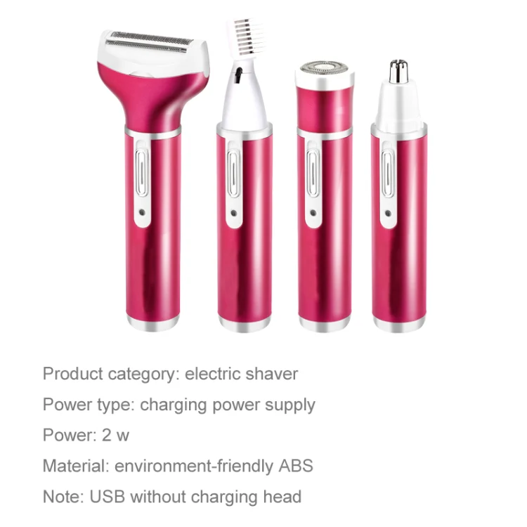 4 In 1  USB Rechargeable Vibrissa Eyebrows Trimmer Body Hair Denuding Machine Set with USB Cable(Purple) - Image 4