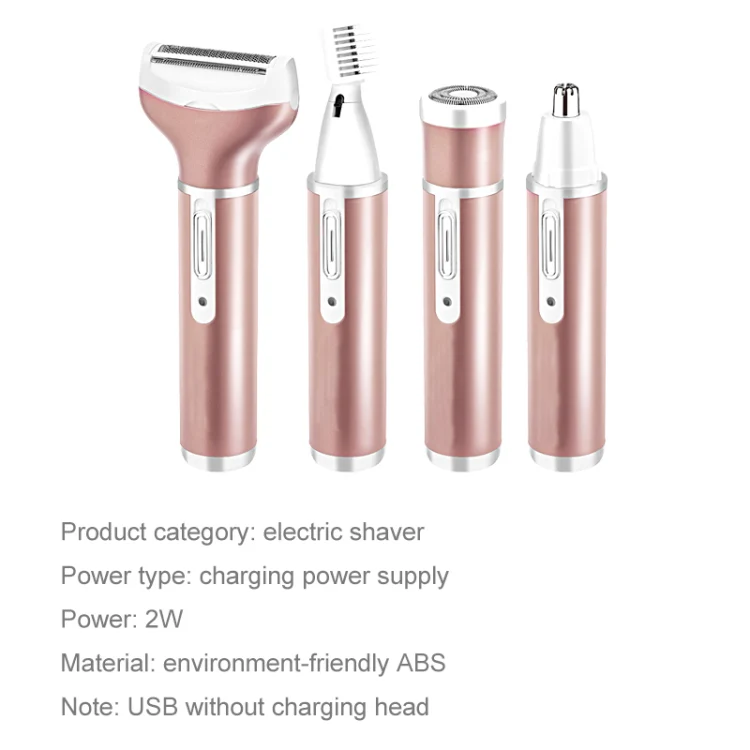 4 In 1  USB Rechargeable Vibrissa Eyebrows Trimmer Body Hair Denuding Machine Set(Rose Gold) - Image 4