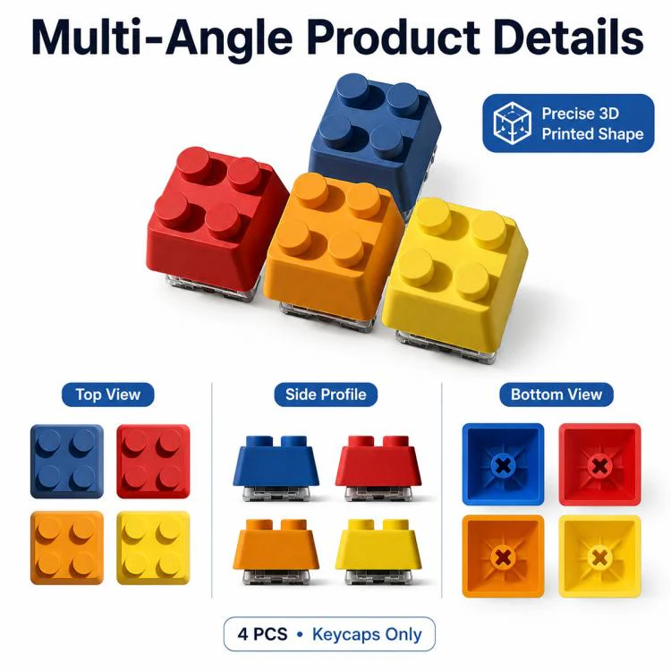 4-key Creative 3D Building Blocks Cross-Stem Keycap(Red+Blue+Yellow+Orange) - Image 10