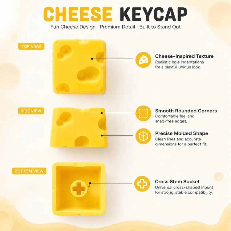 4-key Creative 3D Cheese Themed Cross-Stem Keycap(Yellow x 2 + Orange x 2) - Image 4