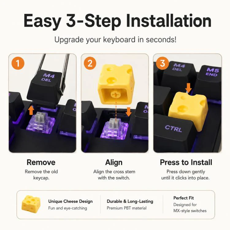 4-key Creative 3D Cheese Themed Cross-Stem Keycap(Yellow x 2 + Orange x 2) - Image 7