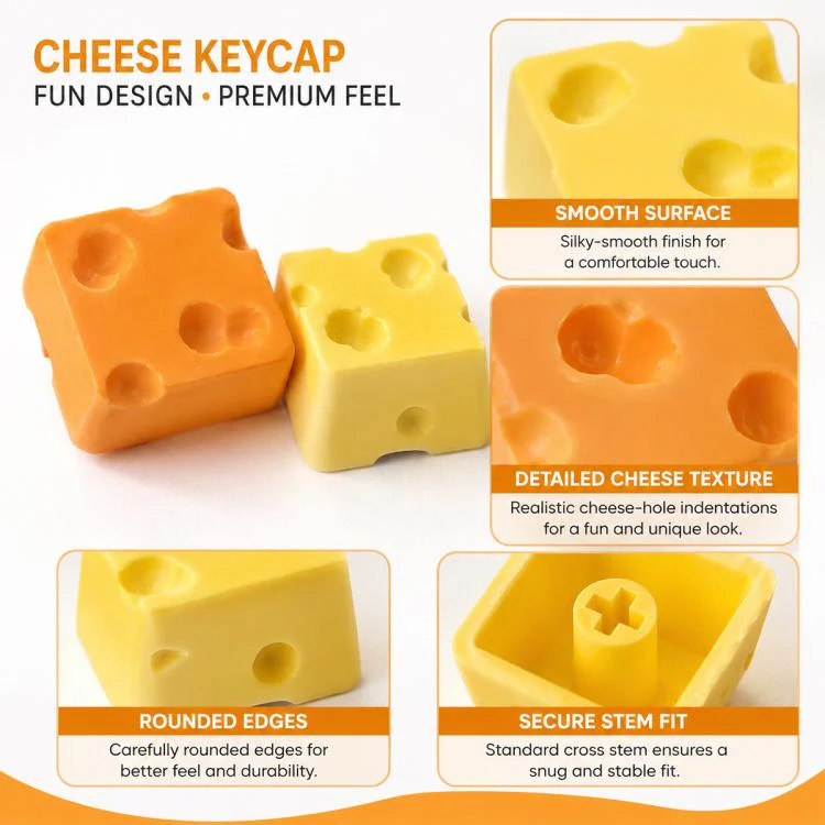 4-key Creative 3D Cheese Themed Cross-Stem Keycap(Yellow x 2 + Orange x 2) - Image 8
