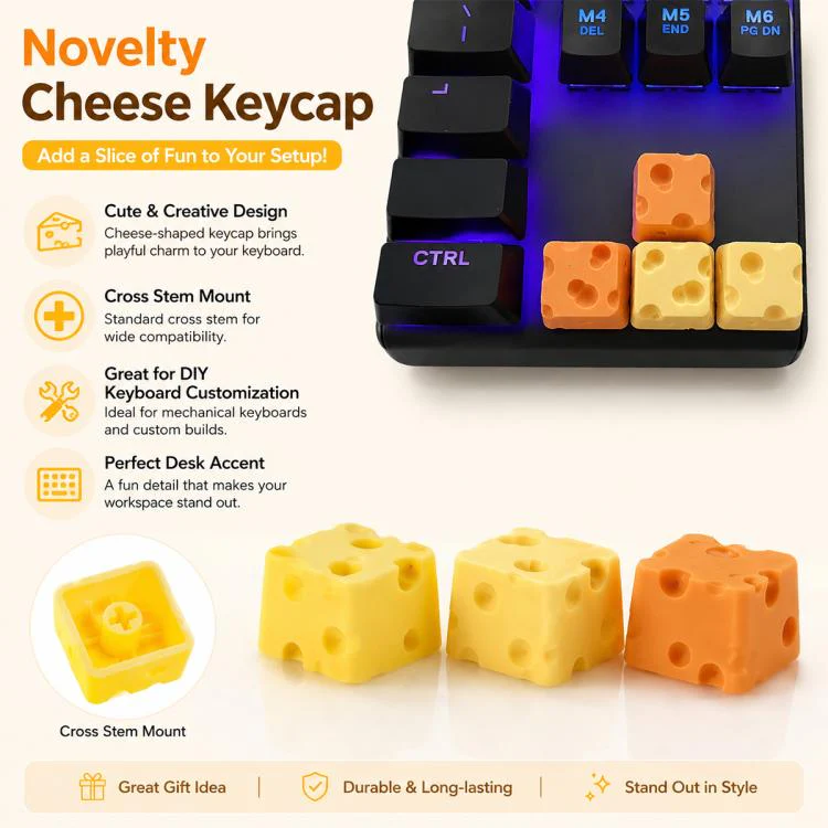 4-key Creative 3D Cheese Themed Cross-Stem Keycap(Yellow x 2 + Orange x 2) - Image 9