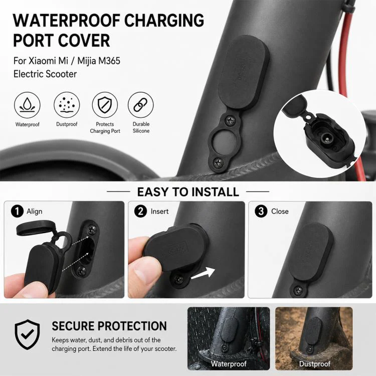 4 PCS Silicone Charging Port Waterproof Cover Dust-proof Plug Electric Scooter Accessories for Xiaomi Mijia M365(Black) - Image 5