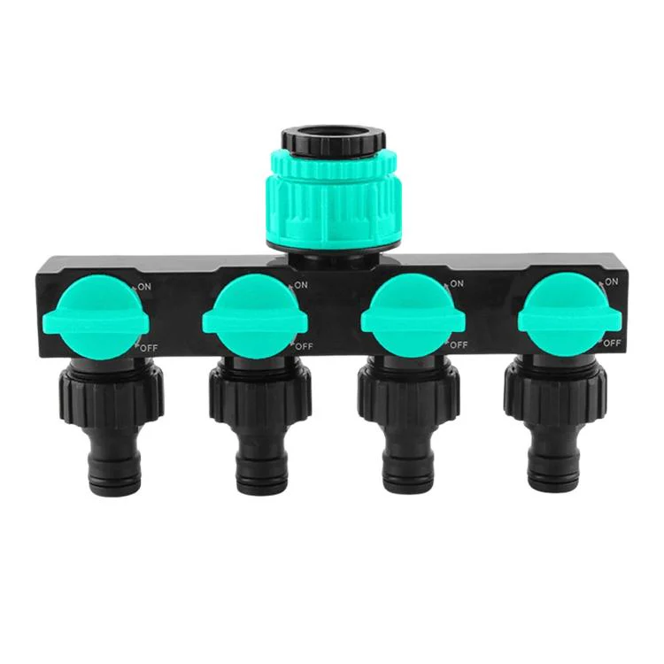 4-Way Water Tap Splitter With On-Off Switch 1 Inlet 4 Outlets Quick Connect Valve Connector(Blue) - Image 2