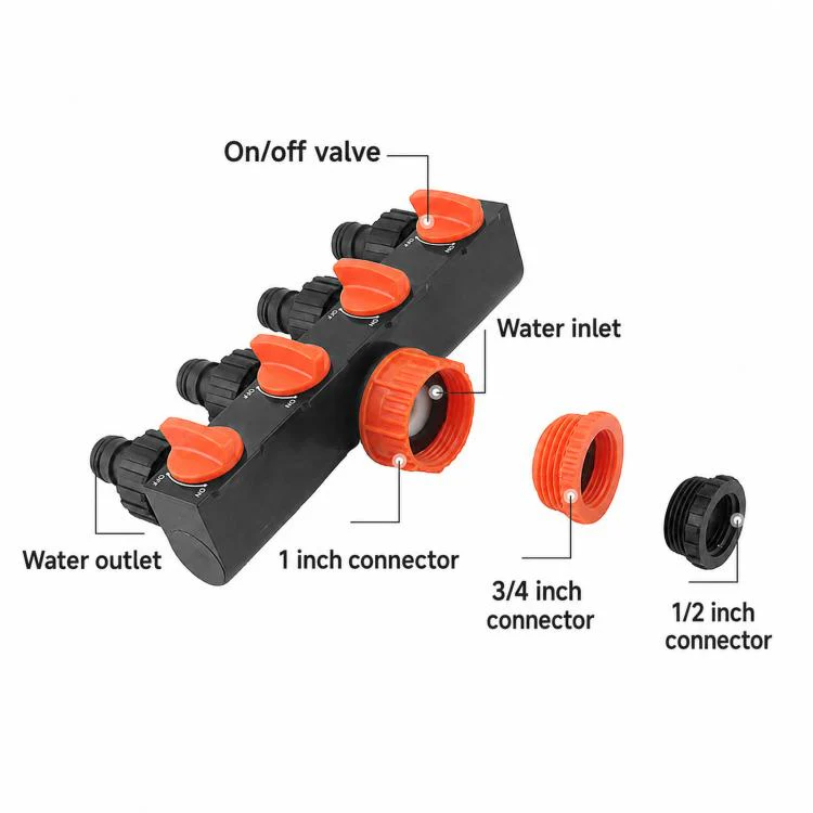 4-Way Water Tap Splitter With On-Off Switch 1 Inlet 4 Outlets Quick Connect Valve Connector(Blue) - Image 6