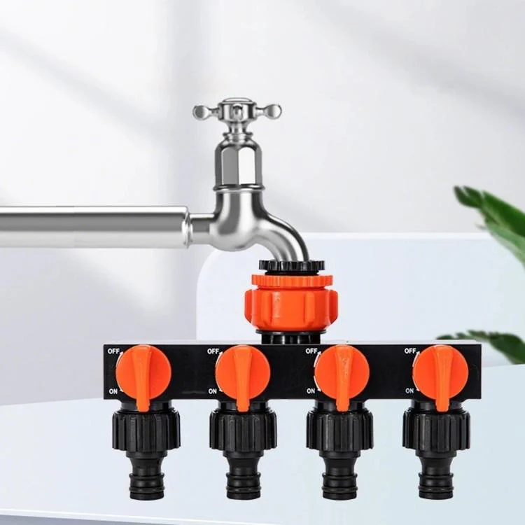 4-Way Water Tap Splitter With On-Off Switch 1 Inlet 4 Outlets Quick Connect Valve Connector(Orange)