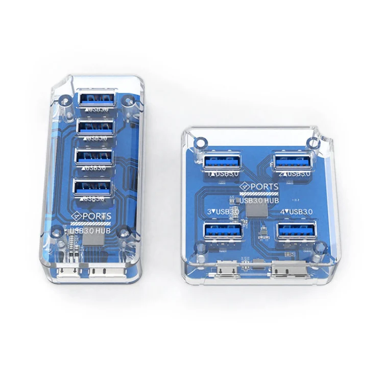 4 x USB 3.0 HUB 5Gbps Transparent Docking Station USB Adapter Splitter(Rectangle) - Image 3