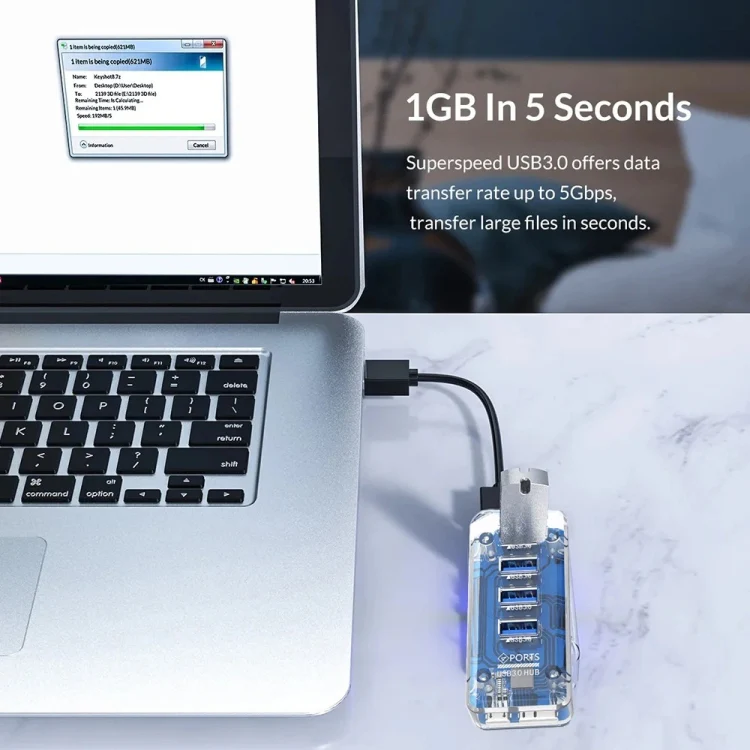 4 x USB 3.0 HUB 5Gbps Transparent Docking Station USB Adapter Splitter(Rectangle) - Image 7