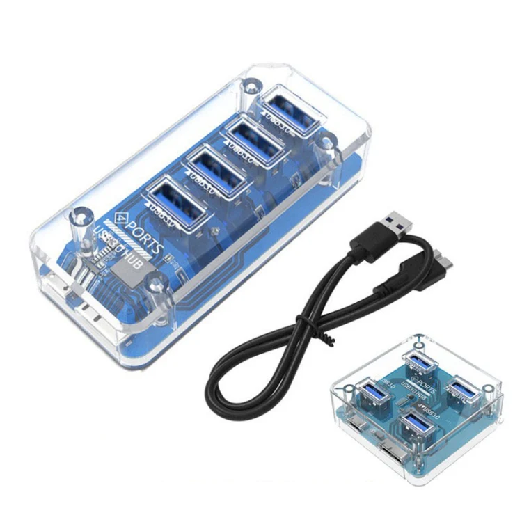 4 x USB 3.0 HUB 5Gbps Transparent Docking Station USB Adapter Splitter(Square) - Image 2