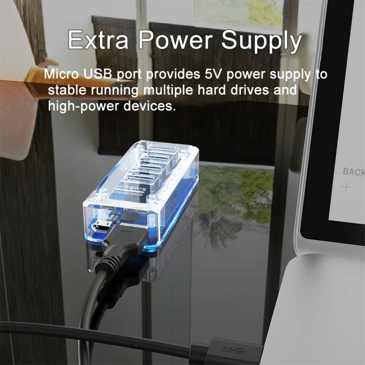 4 x USB 3.0 HUB 5Gbps Transparent Docking Station USB Adapter Splitter(Square) - Image 6