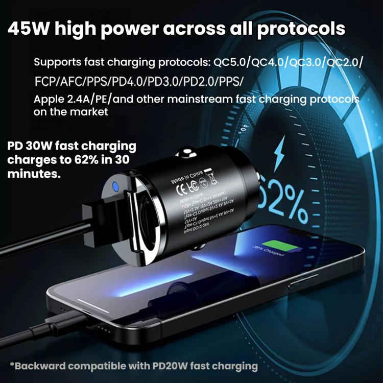 45W Type-C Mini Pull-Ring Car Fast Charger(C13-E13) - Image 8