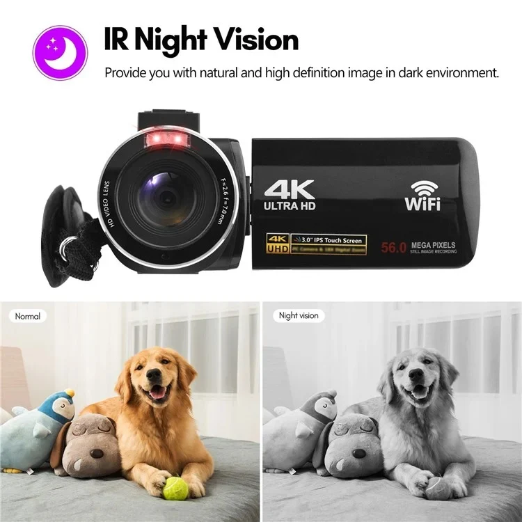 4K Digital Video Camera 3 Inch IPS Touch Screen 56MP 18X Digital Zoom WiFi Camcorder, Spec: Set 2 - Image 7