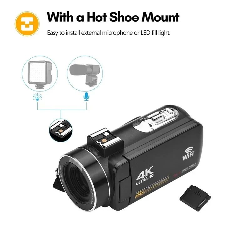 4K Digital Video Camera 3 Inch IPS Touch Screen 56MP 18X Digital Zoom WiFi Camcorder, Spec: Standard - Image 8