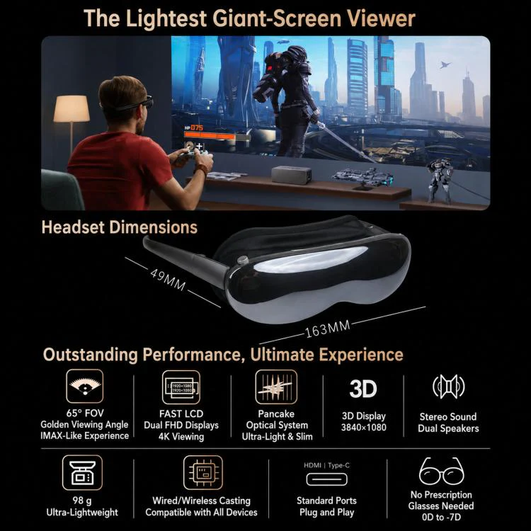 4K Ultra HD Smart VR Headset 1,000 Inch 3D Projection Universal Gaming Headset, Spec: WIFI Orange - Image 7