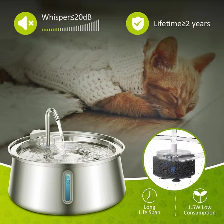 4L Pet Water Dispenser Stainless Steel Cats Water Fountain Large Capacity Automatic Cat Drinker, Style: With Window(USB Port) - Image 11