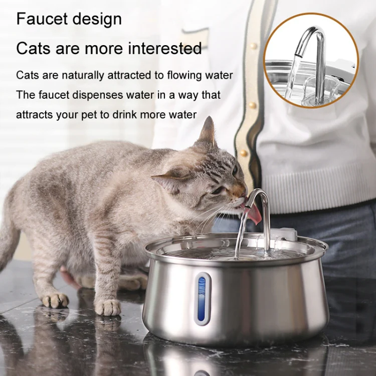4L Pet Water Dispenser Stainless Steel Cats Water Fountain Large Capacity Automatic Cat Drinker, Style: Without Window(USB Port) - Image 9