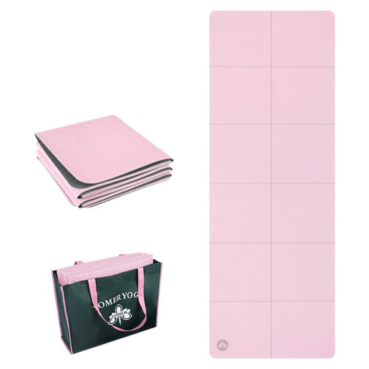 4mm Thick Non-slip Fitness Pad Foldable Yoga Mat(Light Pink And Light Grey + Handbag)