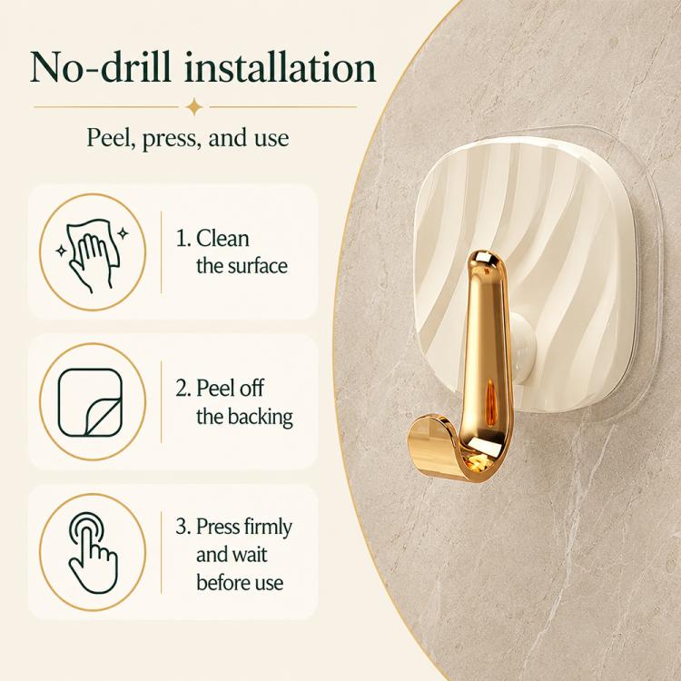 4pcs No Drill Light Luxury Plastic Adhesive Hooks Traceless Heavy-Duty Clothes Hook, Style:Gold Hook(Transparent) - Image 3