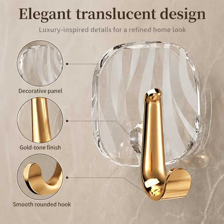 4pcs No Drill Light Luxury Plastic Adhesive Hooks Traceless Heavy-Duty Clothes Hook, Style:Gold Hook(Transparent) - Image 8