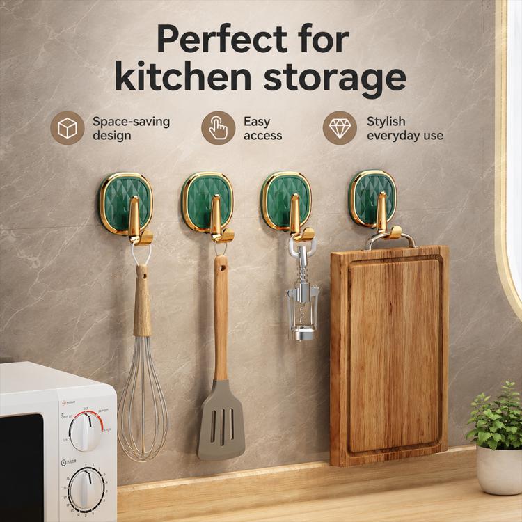 4pcs No Drill Light Luxury Plastic Adhesive Hooks Traceless Heavy-Duty Clothes Hook(Dark Green) - Image 4