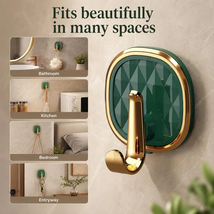 4pcs No Drill Light Luxury Plastic Adhesive Hooks Traceless Heavy-Duty Clothes Hook(Dark Green) - Image 9