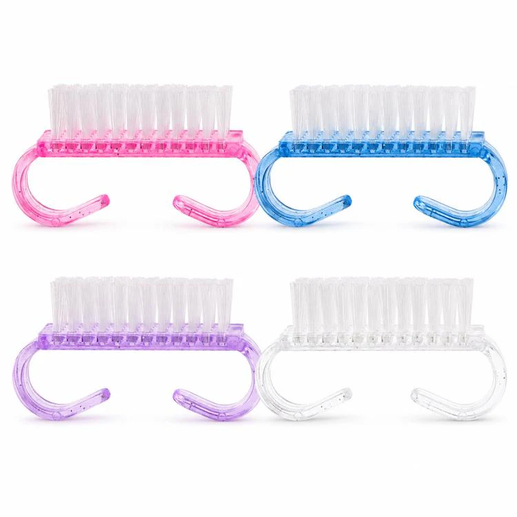 4pcs /Pack Horn Handle Nail Brush, Glitter Plastic Fingernail Scrub Brush for Dust Cleaning, Mini Manicure Hand Scrubbing Brush(Mixed Color) - Image 2