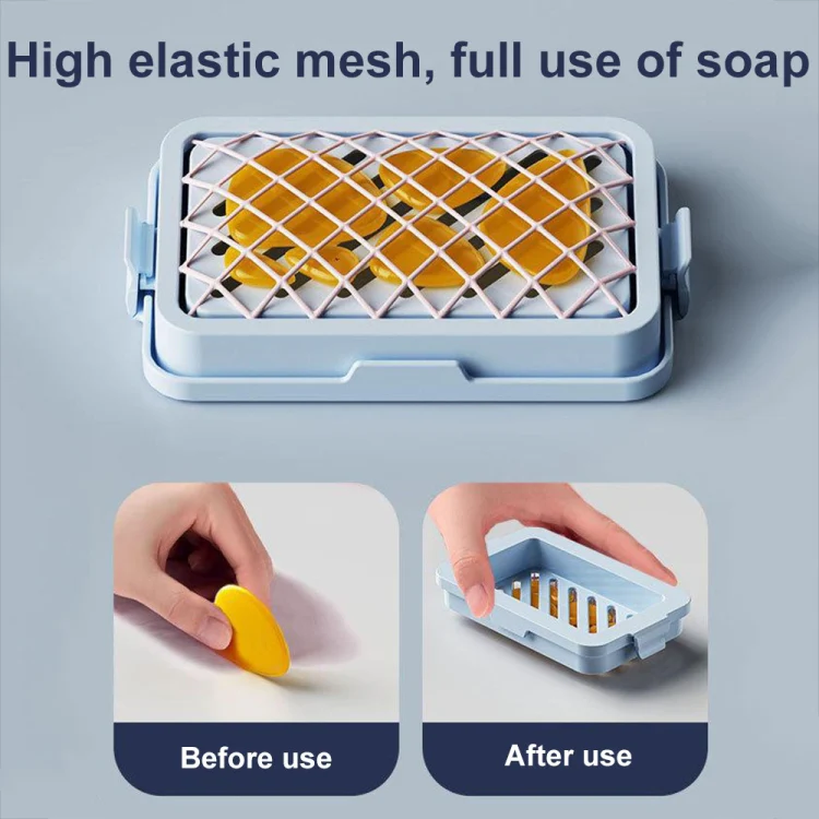 4pcs /Pack Multifunctional High Elastic Mesh Anti-slip Drain Foaming Soap Box(Sky Blue) - Image 7