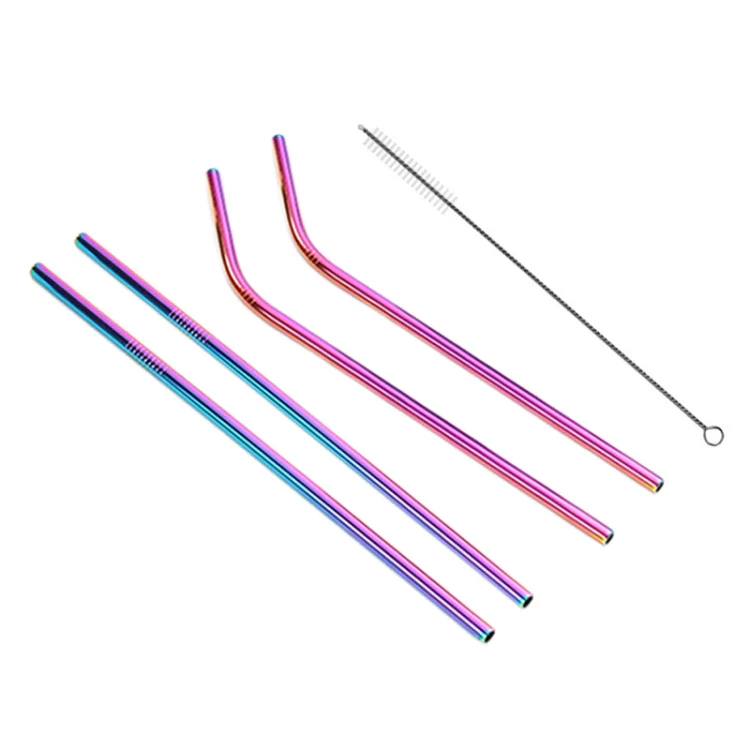 4pcs Reusable Stainless Steel Drinking Straw + Cleaner Brush Set Kit, 215*6mm(Colour) - Image 3