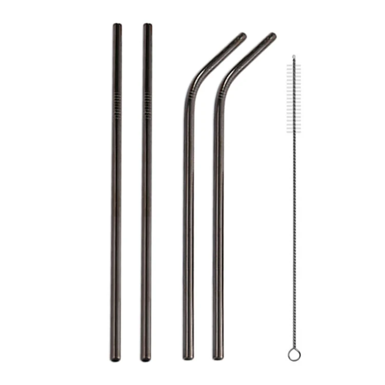 4pcs Reusable Stainless Steel Drinking Straw + Cleaner Brush Set Kit,  215*8mm(Black) - Image 2