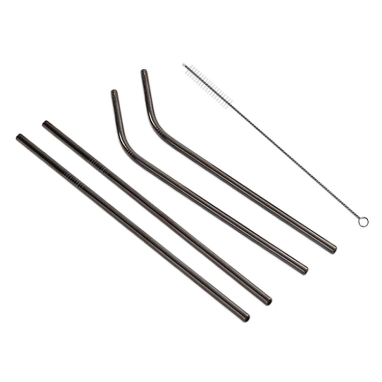 4pcs Reusable Stainless Steel Drinking Straw + Cleaner Brush Set Kit,  266*6mm(Black) - Image 3