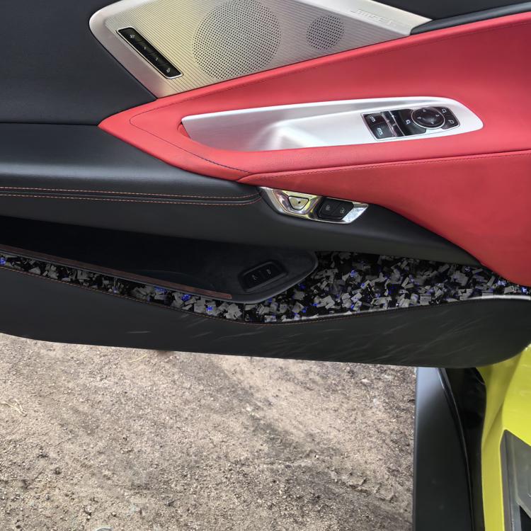4pcs/Set Forged Gold Foil Carbon Fiber Car Door Storage Panel Decorative Sticker for Chevrolet Corvette C8 2020-, Left and Right Driver(Blue) - Image 4