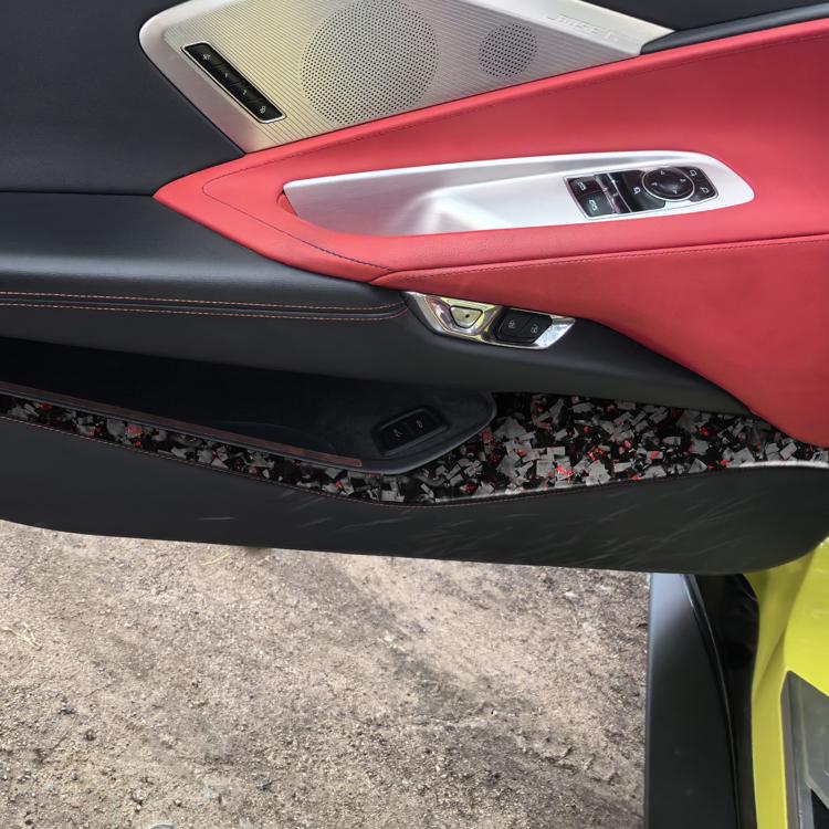 4pcs/Set Forged Gold Foil Carbon Fiber Car Door Storage Panel Decorative Sticker for Chevrolet Corvette C8 2020-, Left and Right Driver(Red) - Image 4