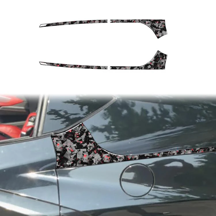 4pcs/Set Forged Gold Foil Carbon Fiber Car Rear Sides Decorative Sticker for Chevrolet Corvette C8 2020-, Left and Right Driver(Red)